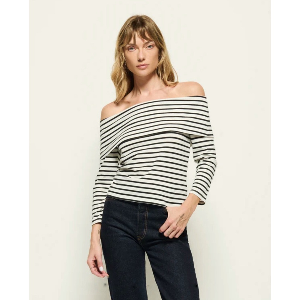 NATION LTD Alexi Off Shoulder Top, Cross Walk Stripe, sz XS, MSRP $130